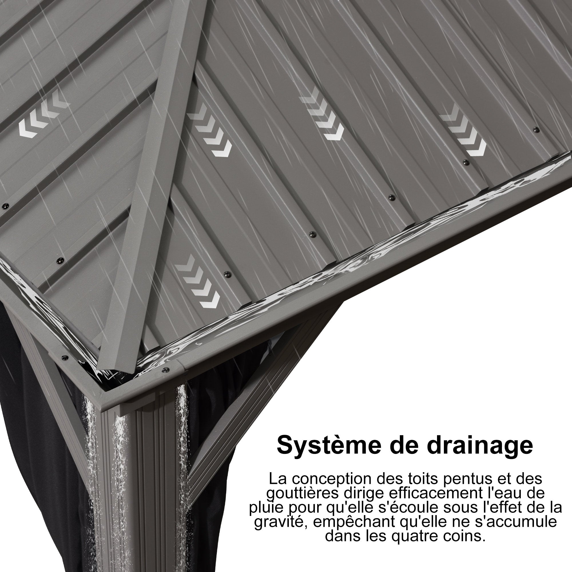 PURPLE LEAF Tonnelle de Jardin Pour Terrasse, Abris de Soleil Avec Toit Rigide en Acier Galvanisé, Equipée de Rideaux, Gris Clair