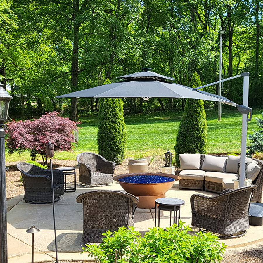 PURPLE LEAF Parasol De Jardin Extérieur Rond avec LED, Parasol Déporté avec Manivelle, Parasol Excentré Inclinable