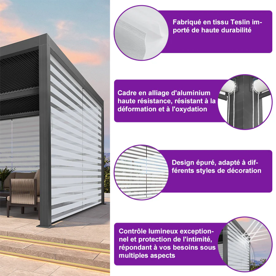 PURPLE LEAF Pergola Bioclimatique Alunimium Toit à Lames Orientables Réglables Tonnelle de Jardin Autoportante avec Stores Enrouleurs Pavillon de Jardin Hardtop Imperméable Abri Terrasse Anthracite