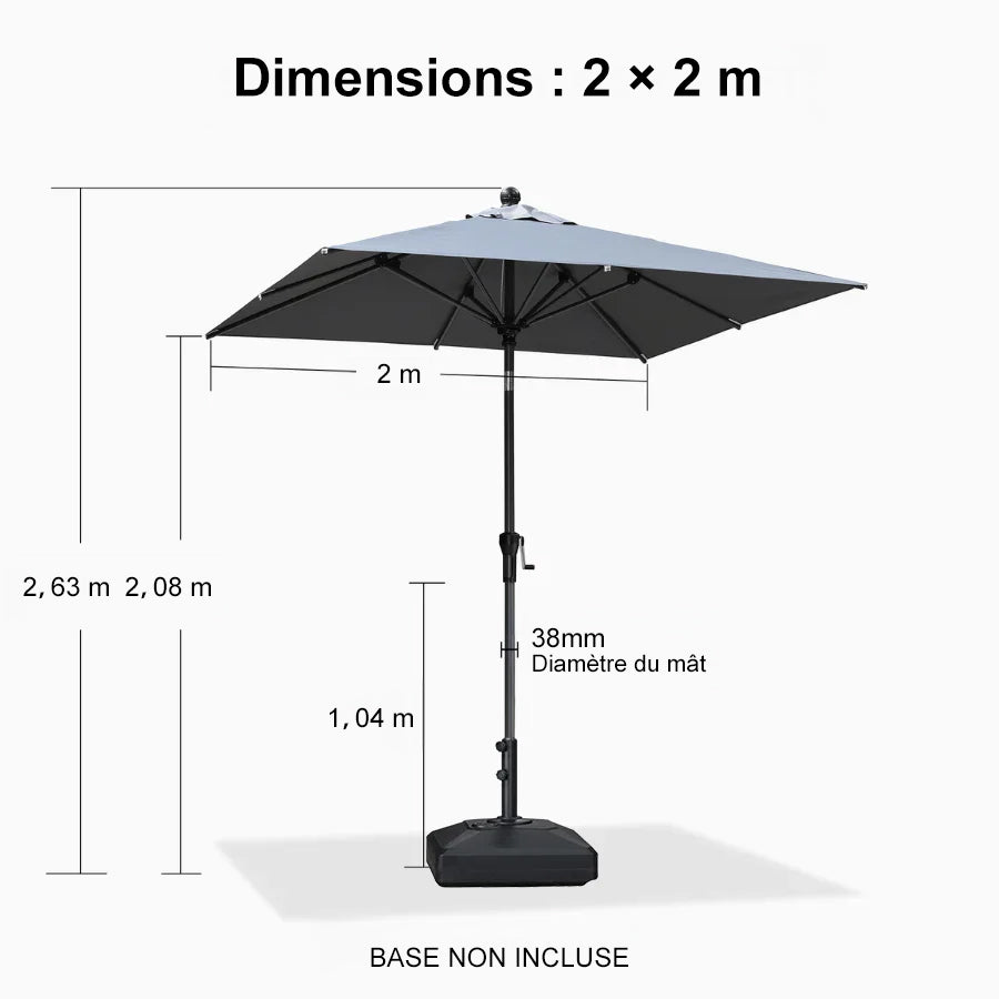 PURPLE LEAF Parasol inclinable en aluminium à mât droit, Carré, Rectangulaire et Rond, Avec Socle