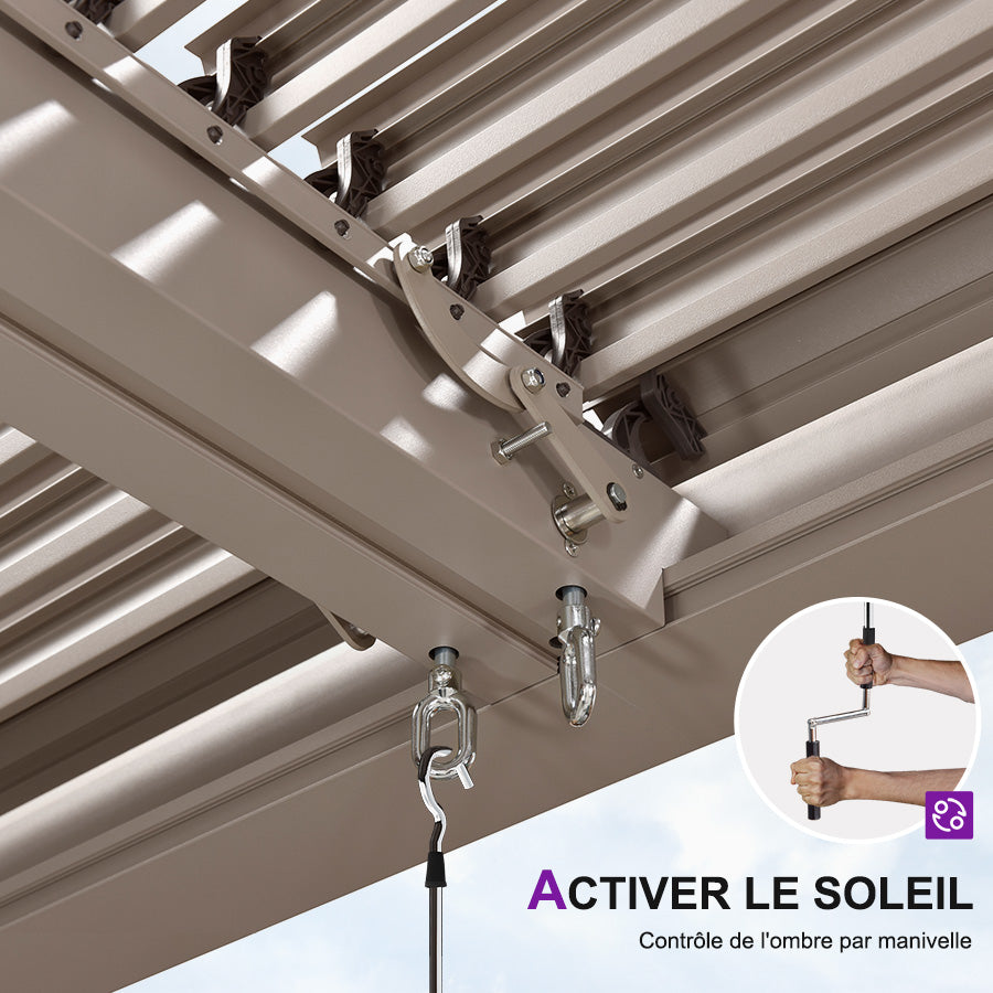 PURPLE LEAF Pergola Bioclimatique Aluminium Tonnelle Indépendante Protection Solaire Pavillon Pour Jardin Terrasse Champagne