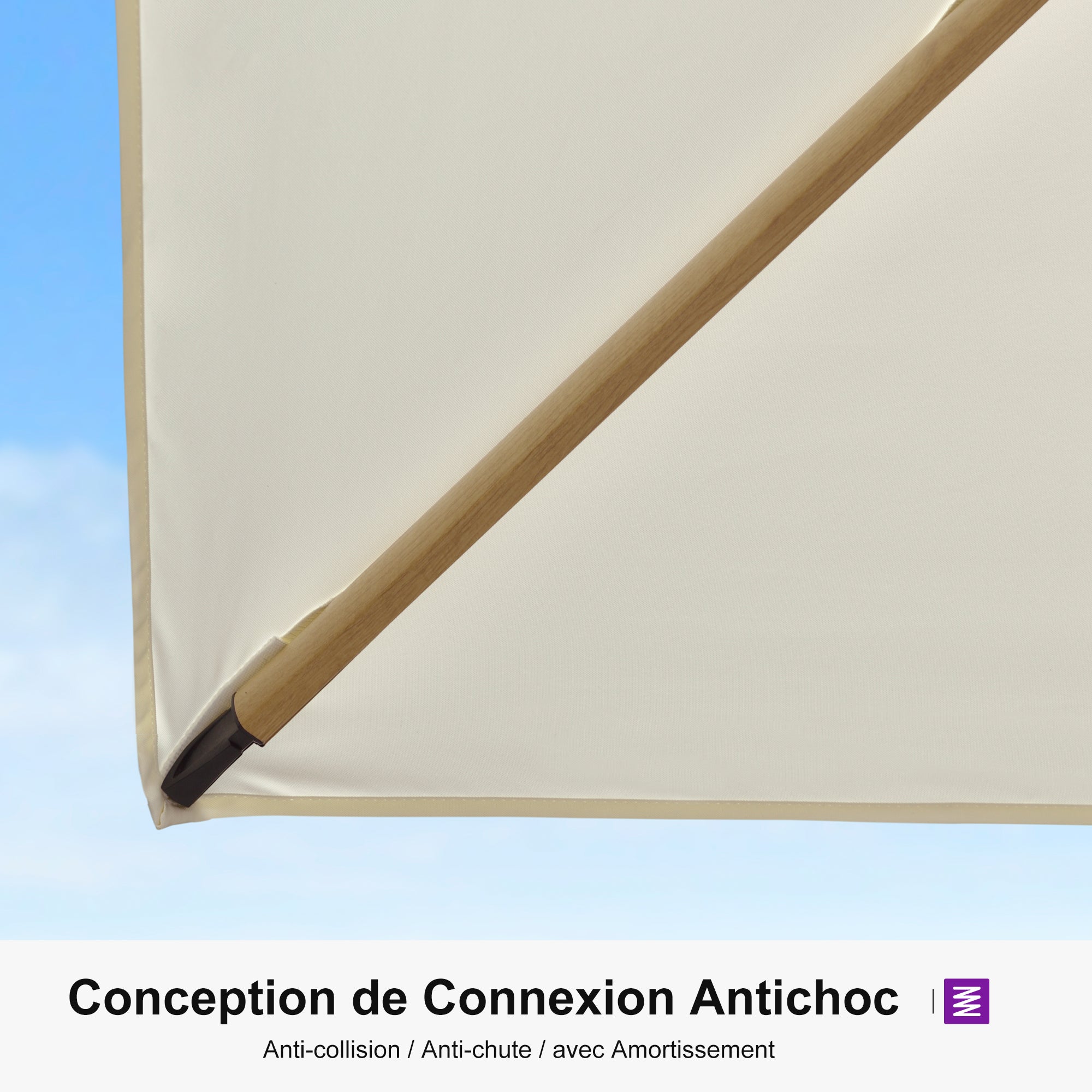 PURPLE LEAF Parasol Déporté Mégagrand à Motif Bois Carré Rectangle avec socle