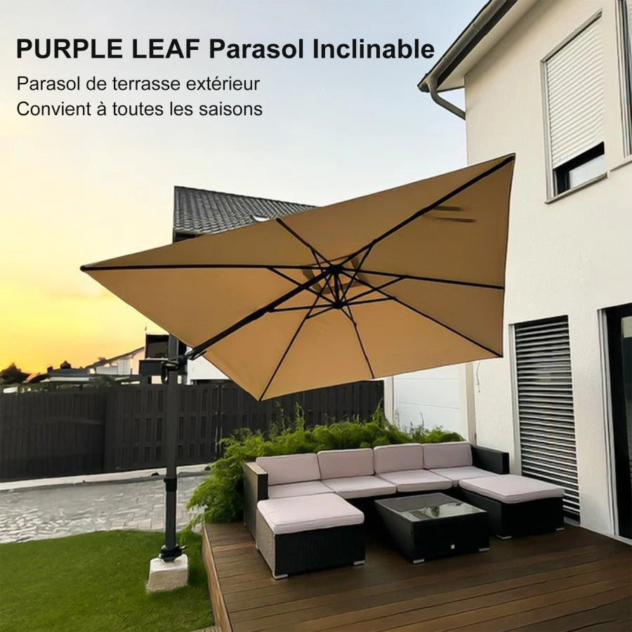 PURPLE LEAF Parasol Déporté Inclinable Gauche Droite Carré, Parasol De Jardin Extérieur avec 5 Positions réglables et Rotation à 360°, Toile Protection UV