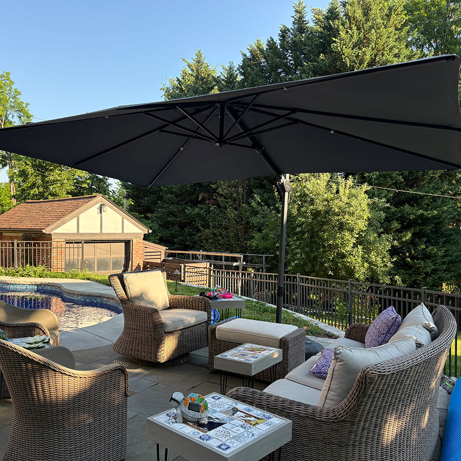 PURPLE LEAF Parasol Déporté Inclinable Gauche Droite Carré, Parasol De Jardin Extérieur avec 5 Positions réglables et Rotation à 360°, Toile Protection UV