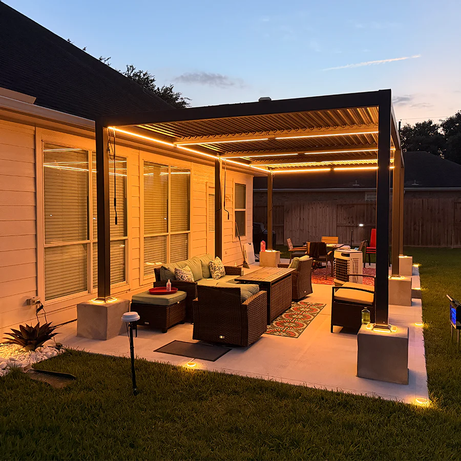 PURPLE LEAF Pergola Bioclimatique Toit à Lames avec Bande Lumineuse LED pour Terrasse Jardin, Anthracite
