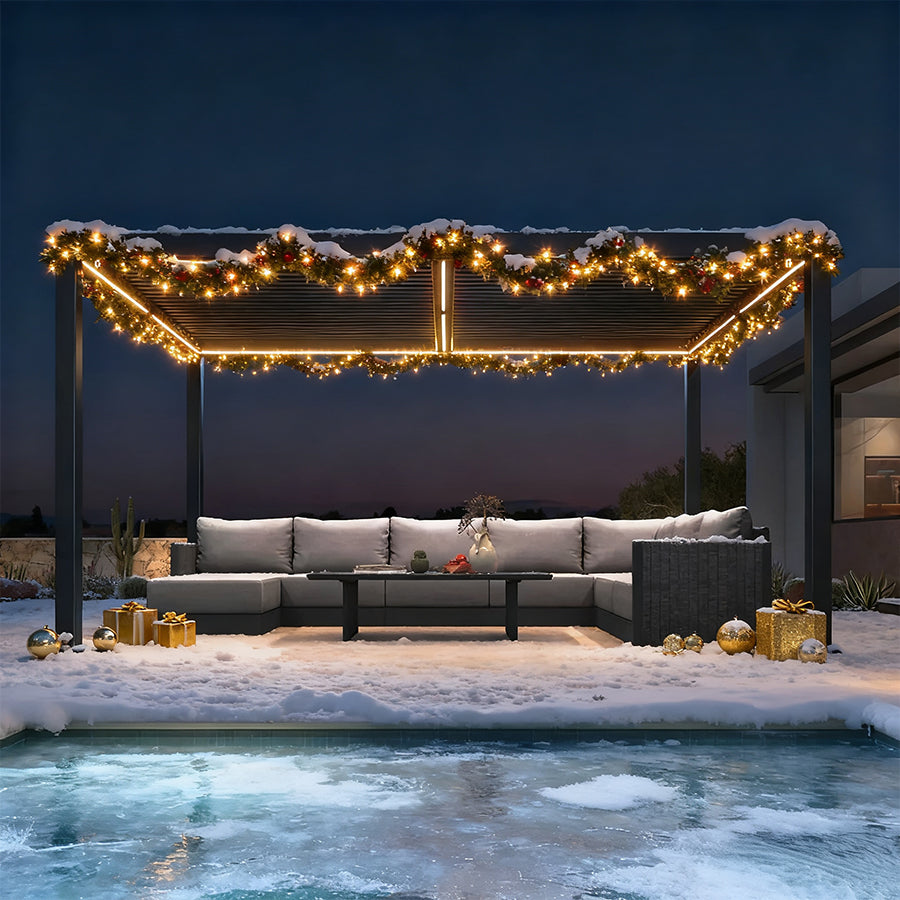 PURPLE LEAF Pergola Bioclimatique Toit à Lames avec Bande Lumineuse LED pour Terrasse Jardin, Gris