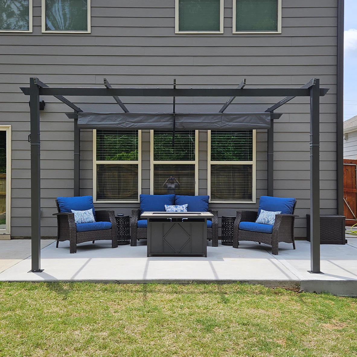PURPLE LEAF Pergola Aluminium Tissu Teint en Fil Pergola pour Terrasse Exterieur, Toit Coulissante, Pavillon De Jardin