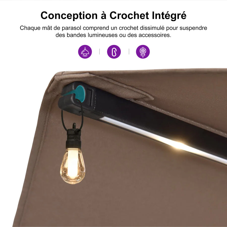 PURPLE LEAF Parasol de Jardin Double Aluminium avec lumières LED, Avec Socle, pour Terrasse, Jardin, Balcon et Piscine