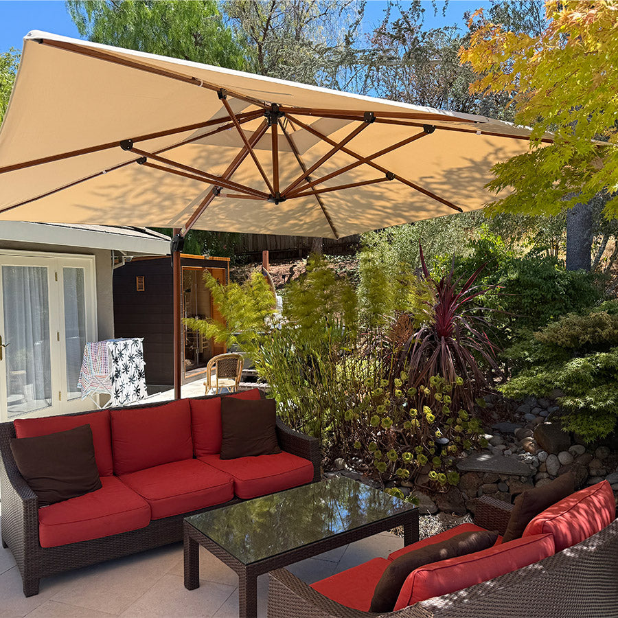 PURPLE LEAF Parasol Rectangulaire Grain de Bois en Aluminium Parasol De Jardin Extérieur Toit à Double Rotatif 360°