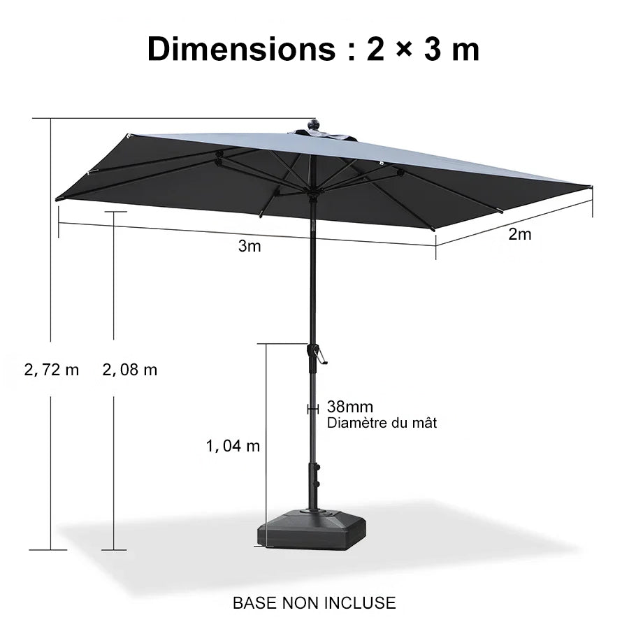 PURPLE LEAF Parasol inclinable en aluminium à mât droit, Carré, Rectangulaire et Rond, Avec Socle
