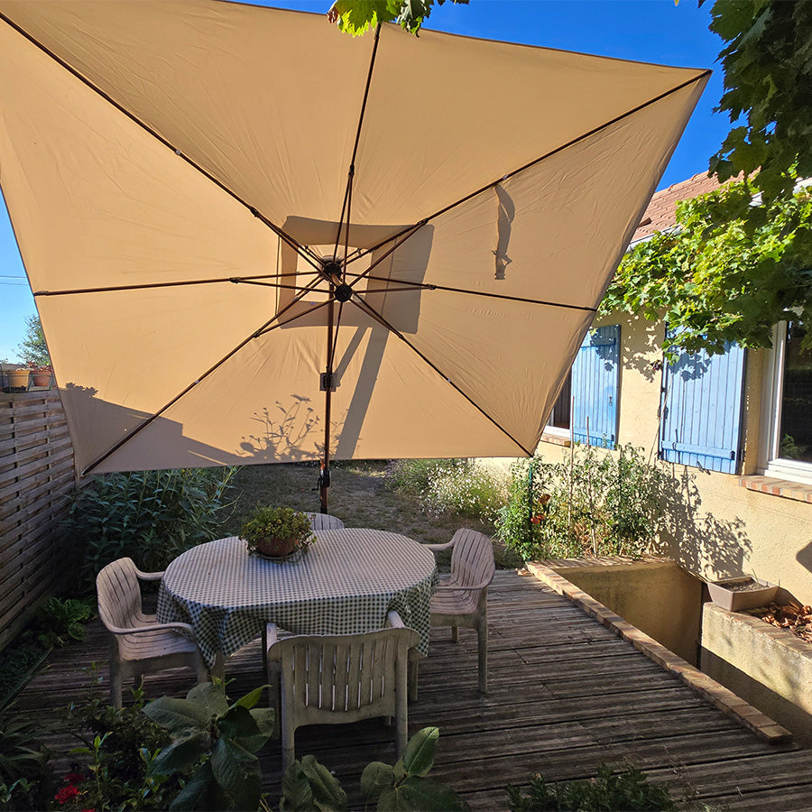 PURPLE LEAF Parasol Déporté Rectanglulaire Grain de Bois en Aluminium avec socle