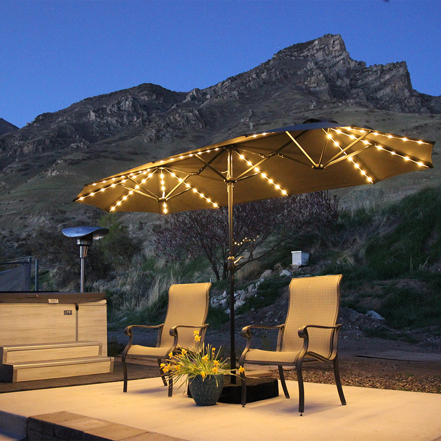 PURPLE LEAF Parasol de Jardin Double avec lumières LED, avec Socle, pour Terrasse, Jardin, Balcon et Piscine