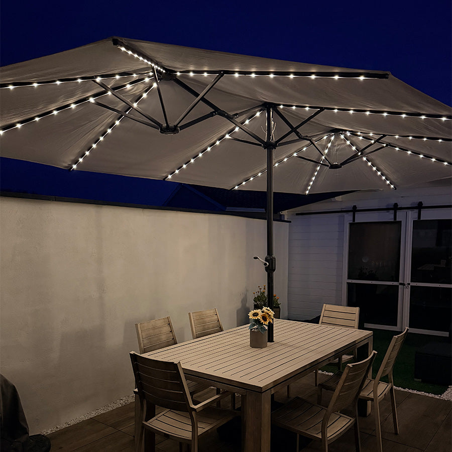 PURPLE LEAF Parasol de Jardin Double avec lumières LED, avec Socle, pour Terrasse, Jardin, Balcon et Piscine