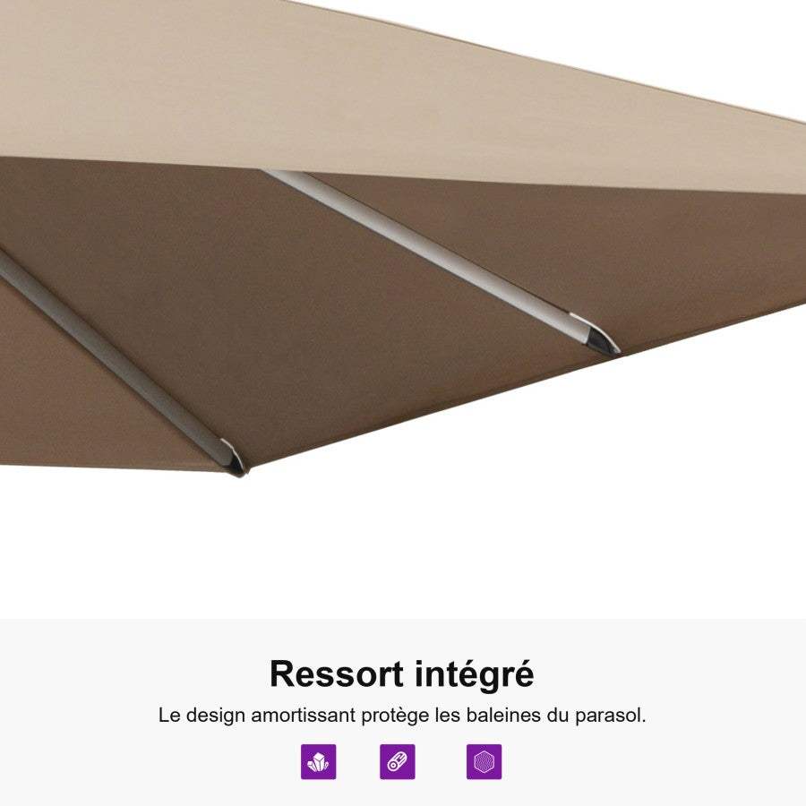 PURPLE LEAF Parasol Droit de Marché avec Système de Manivelle Visible Carré Rectangle Rond