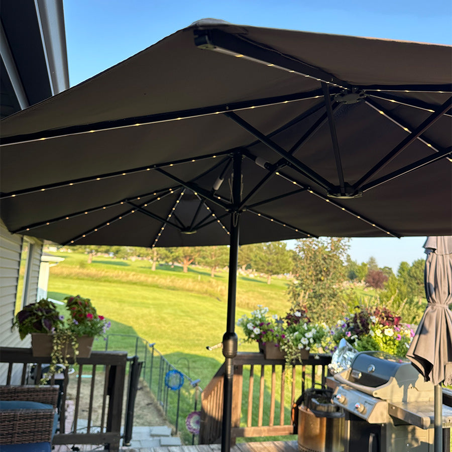 PURPLE LEAF Parasol de Jardin Double avec lumières LED, avec Socle, pour Terrasse, Jardin, Balcon et Piscine