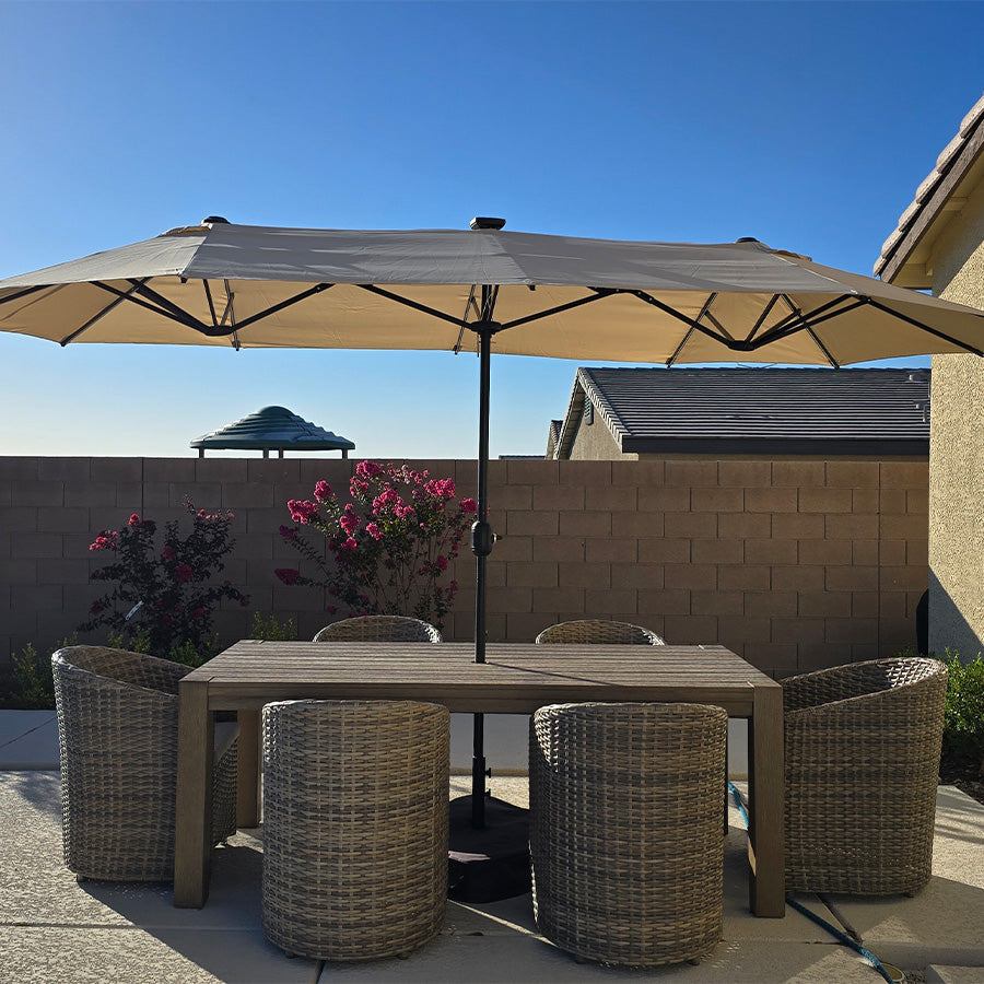 PURPLE LEAF Parasol de Jardin Double avec lumières LED, avec Socle, pour Terrasse, Jardin, Balcon et Piscine