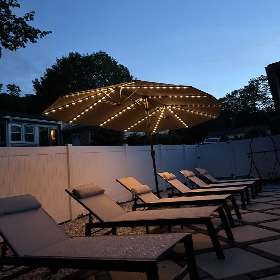 PURPLE LEAF Parasol de Jardin Double avec lumières LED, avec Socle, pour Terrasse, Jardin, Balcon et Piscine