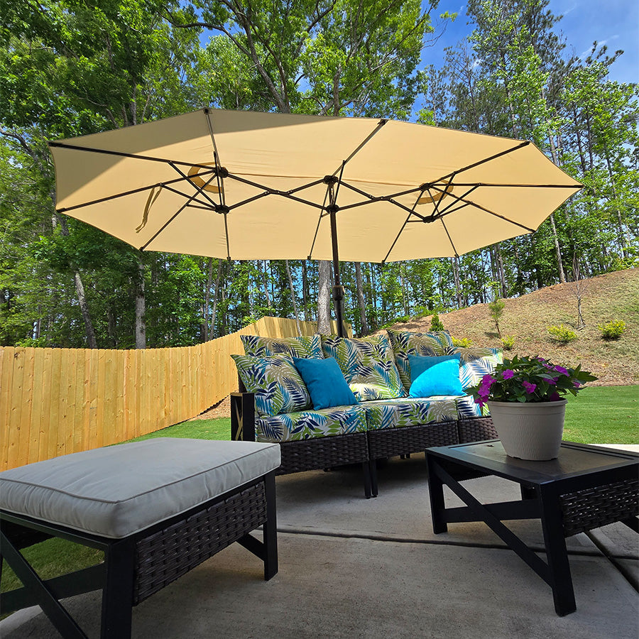 PURPLE LEAF Parasol de Jardin Extérieur, Grand Parasol Double avec Base, pour Terrasse, Jardin, Balcon et Piscine