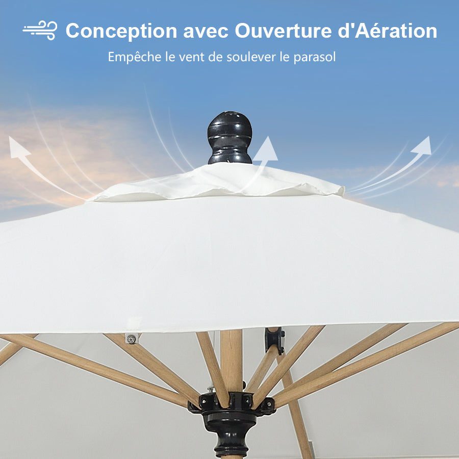 PURPLE LEAF Parasol Droit Inclinable de Marché d'Extérieur en Aluminium avec Effet Bois Pour Table de Jardin Carré Rectangle Rond