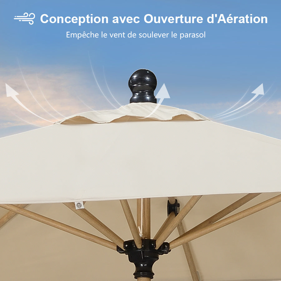PURPLE LEAF Parasol Droit Inclinable de Marché d'Extérieur en Aluminium avec Effet Bois Pour Table de Jardin Carré Rectangle Rond