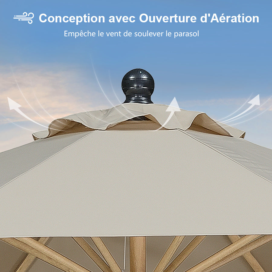 PURPLE LEAF Parasol Droit Inclinable de Marché d'Extérieur en Aluminium avec Effet Bois Pour Table de Jardin Carré Rectangle Rond