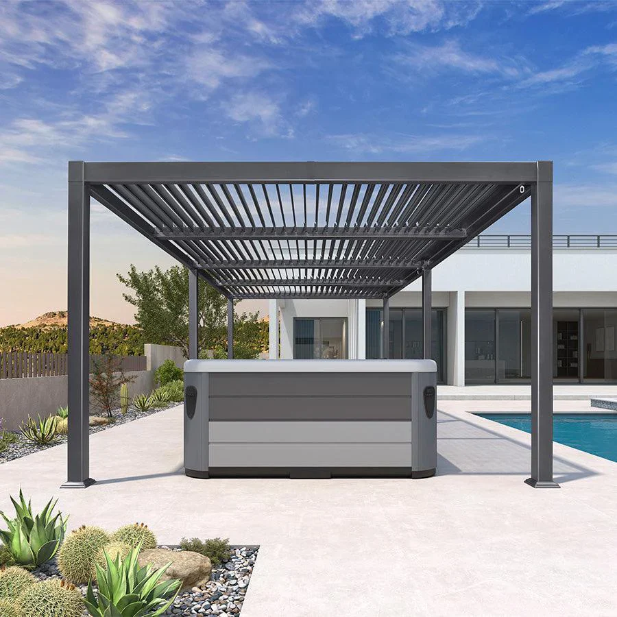 PURPLE LEAF Pergola Bioclimatique d'extérieur en aluminium à toit réglable pour terrasse et jardin grise