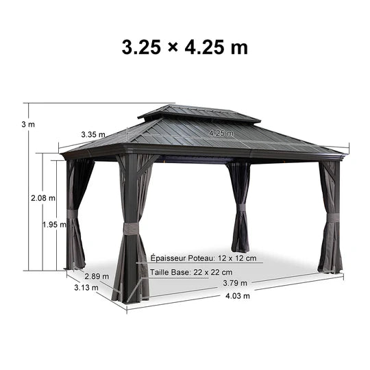PURPLE LEAF Tonnelle de Jardin Gamme Luxe avec Éclairage LED Intégré - Abat-Jour Blanc Opalin Anti-Éblouissement, Pavillon Gris