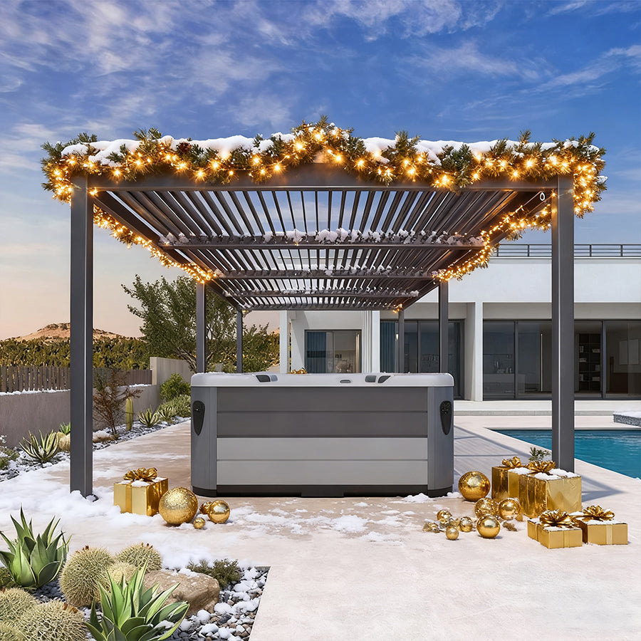 PURPLE LEAF Pergola Bioclimatique d'extérieur en aluminium à toit réglable pour terrasse et jardin grise