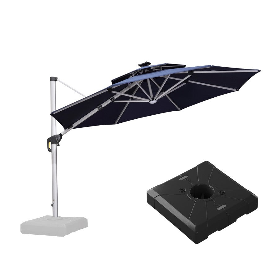 PURPLE LEAF Parasol Déporté avec LED Solaire de Jardin à Double Toit Rond avec socle