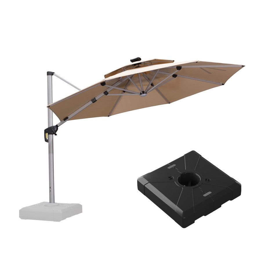 PURPLE LEAF Parasol Déporté avec LED Solaire de Jardin à Double Toit Rond avec socle