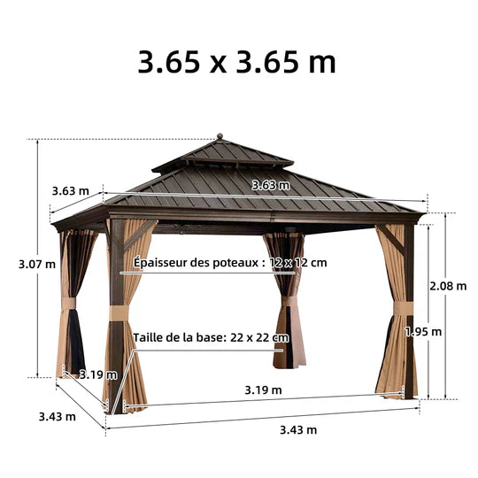PURPLE LEAF Tonnelle de Jardin Avec Toit Rigide Double Toit de Bronze Pergola Aluminium, Avec Guirlande Lumineuse Blanc Lait