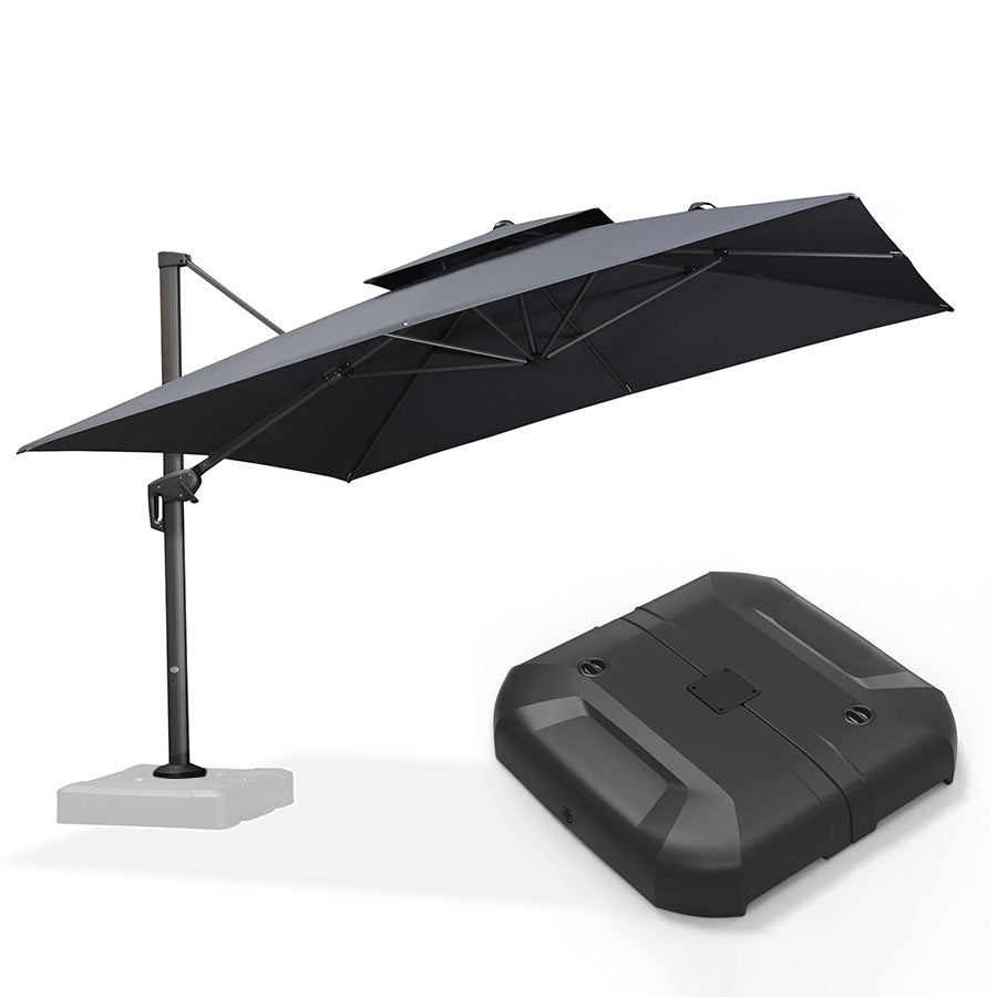 PURPLE LEAF Parasol Déporté à Double Toit avec Cadre Anthracite Carré Rectangle avec socle