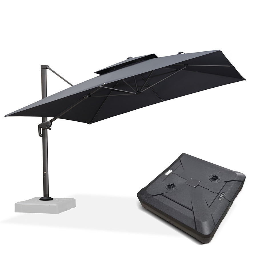 PURPLE LEAF Parasol Déporté à Double Toit avec Cadre Anthracite Carré Rectangle avec socle