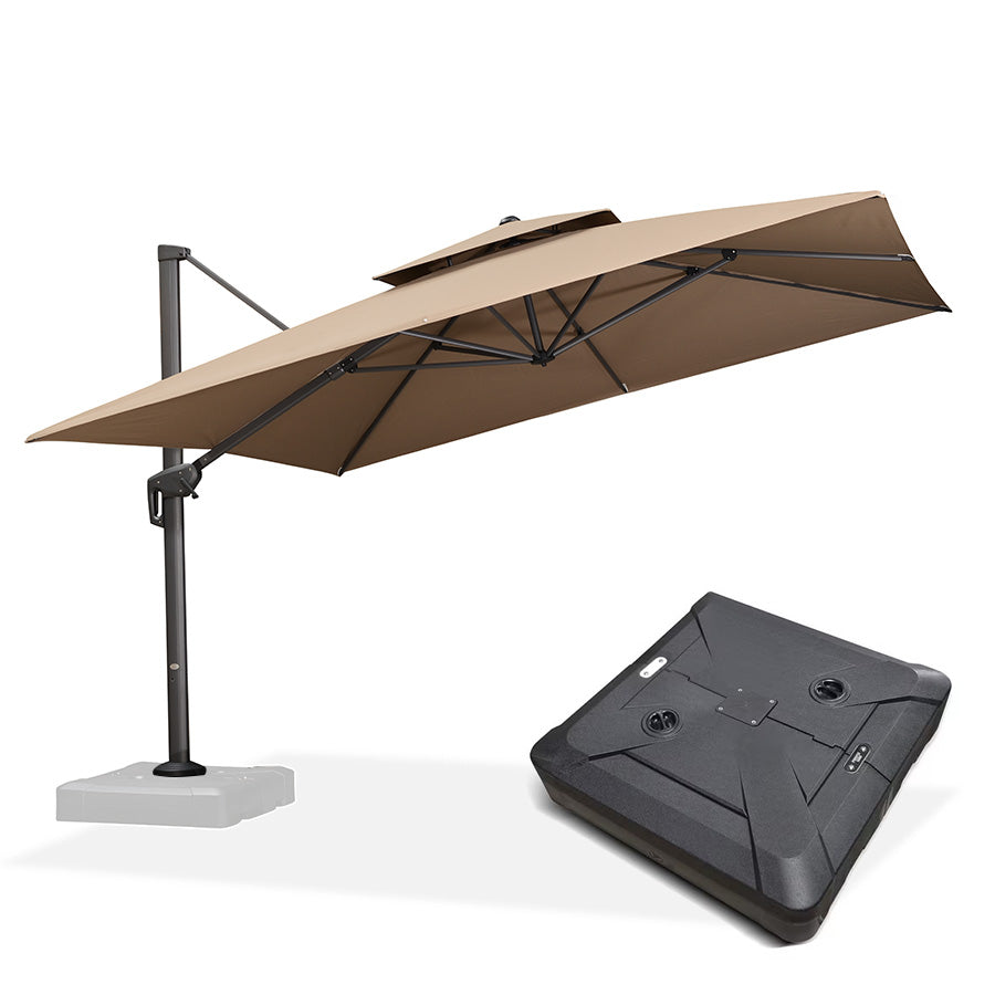 PURPLE LEAF Parasol Déporté à Double Toit avec Cadre Anthracite Carré Rectangle avec socle