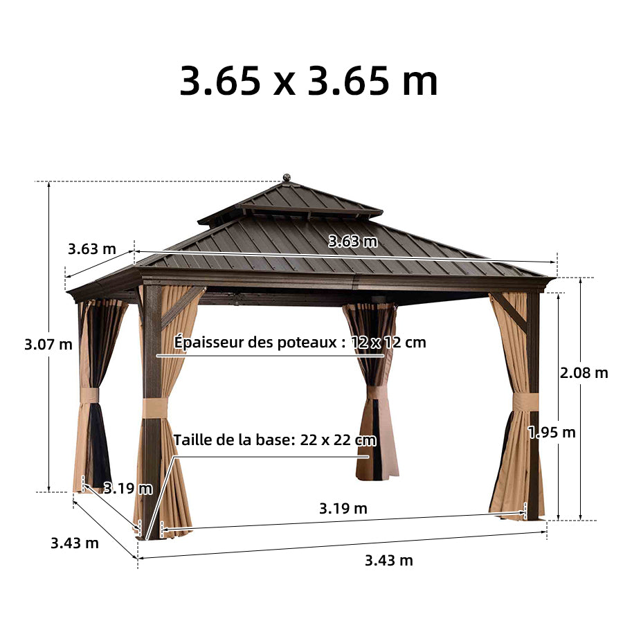 PURPLE LEAF Tonnelle De Jardin Tonnelle Pergola Aluminum Avec Moustiquaire Et Rideaux Pavillon De Jardin à Double Toit Acier Galvanisé, Bronze