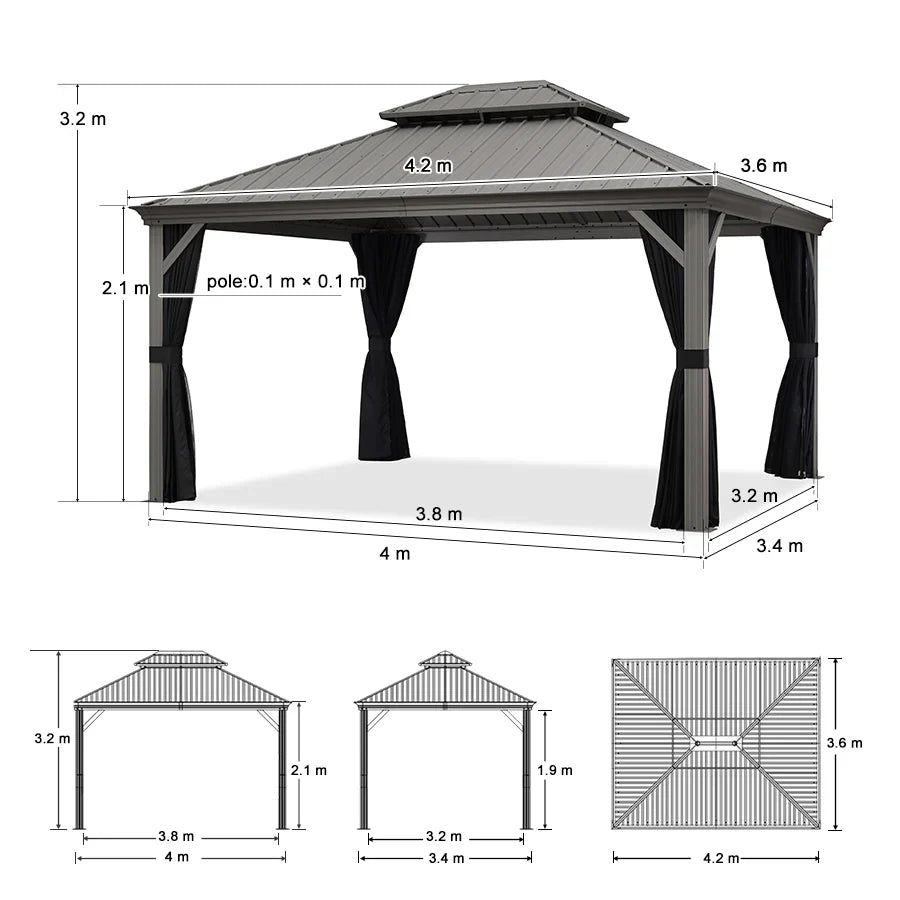 PURPLE LEAF Pavillon Rigide Extérieur en Gris Clair Pergola Aluminium Toit Double Avec Guirlande Lumineuse Lait