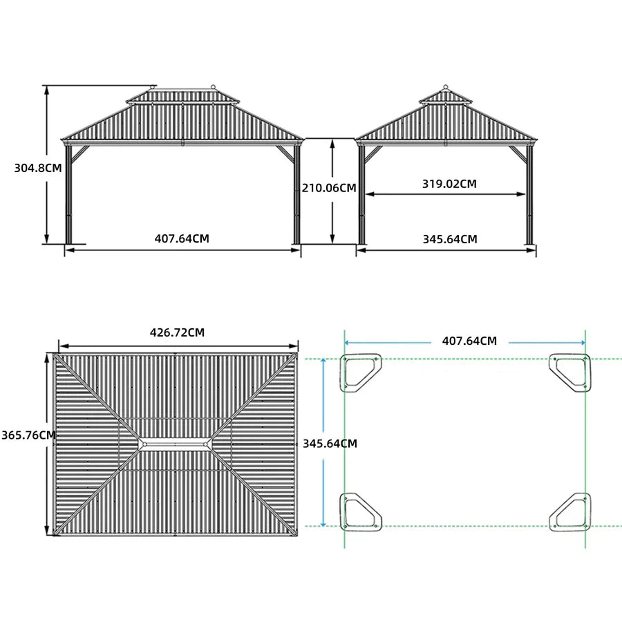 PURPLE LEAF Tonnelle de Jardin, Toit Double en Acier Galvanisé, Avec Rideaux Améliorés et Guirlandes Lumineuses Transparentes, Bronze