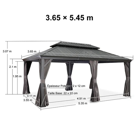 PURPLE LEAF Tonnelle de Jardin Gamme Luxe avec Éclairage LED Intégré - Abat-Jour Blanc Opalin Anti-Éblouissement, Pavillon Gris