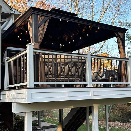 PURPLE LEAF Tonnelle de Jardin, Toit Double en Acier Galvanisé, Avec Rideaux Améliorés et Guirlandes Lumineuses Transparentes, Bronze