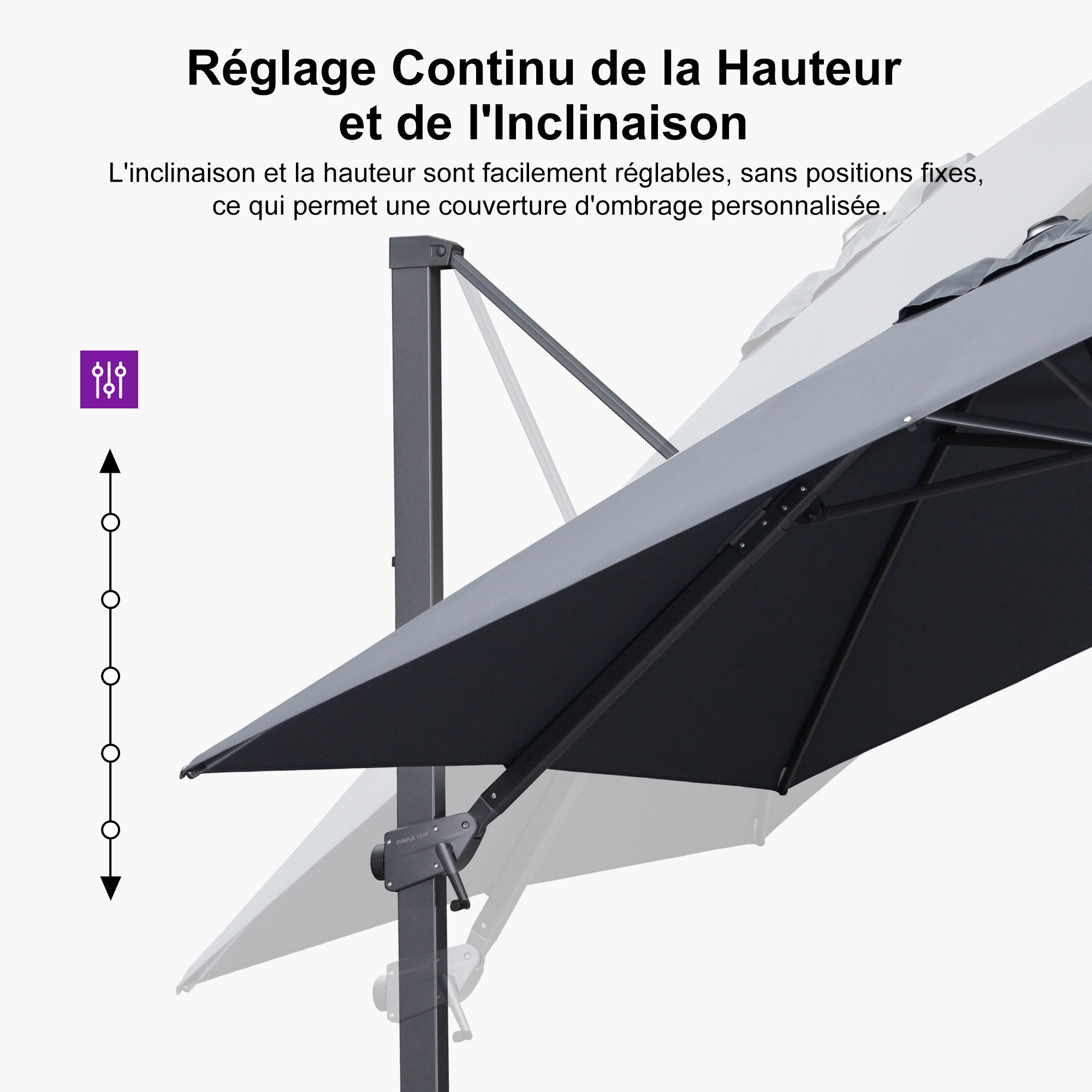 PURPLE LEAF Parasol déporté à inclinaison progressive - Parasol de Terrasse Abordable
