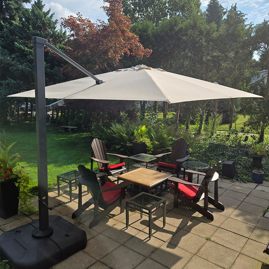 PURPLE LEAF Parasol Déporté Mégagrand Ultra-lourd à Manivelle avec Mât Ultra-Renforcé Parasol d'Extérieur de Jardin Carré