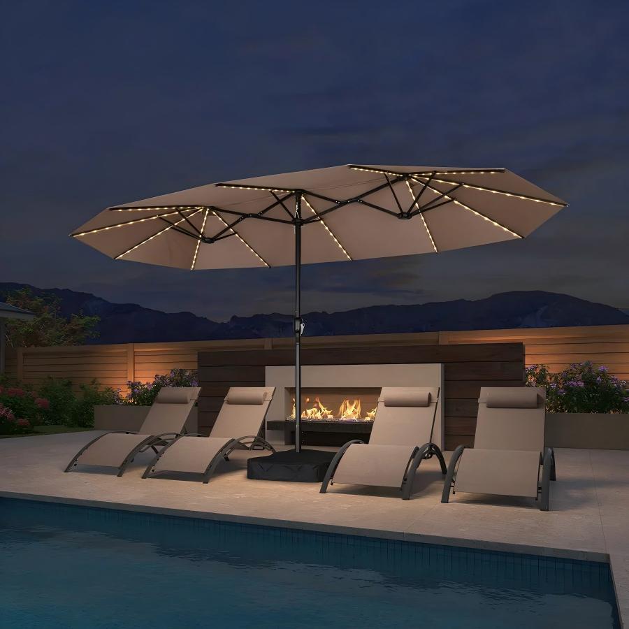 PURPLE LEAF Parasol de Jardin Double Aluminium avec lumières LED, Avec Socle, pour Terrasse, Jardin, Balcon et Piscine