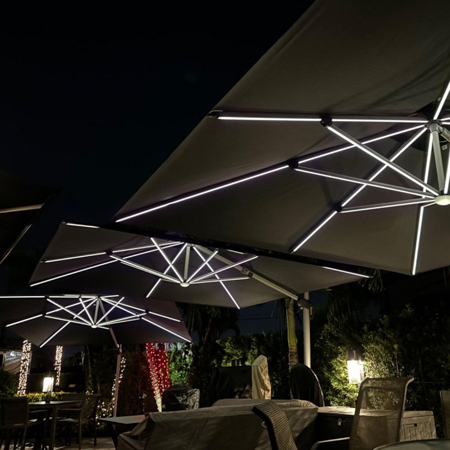 PURPLE LEAF Parasol Déporté avec LED Solaire de Jardin à Double Toit Carré avec socle