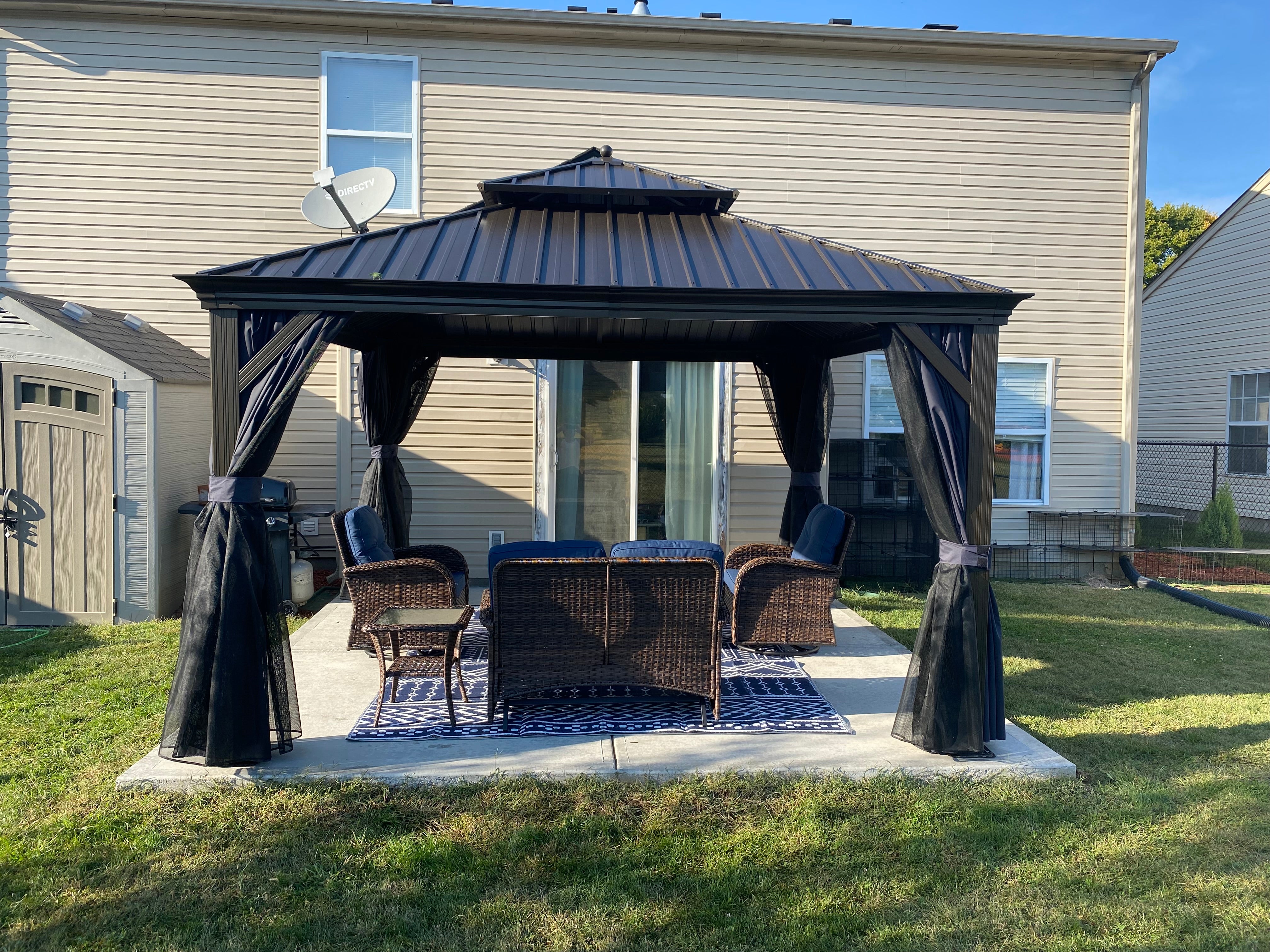 PURPLE LEAF Tonnelle De Jardin Exterieur Tonnelle Aluminum Avec Moustiquaire Et Rideaux Pavillon De Jardin à Double Toit Acier Galvanisé, Gris