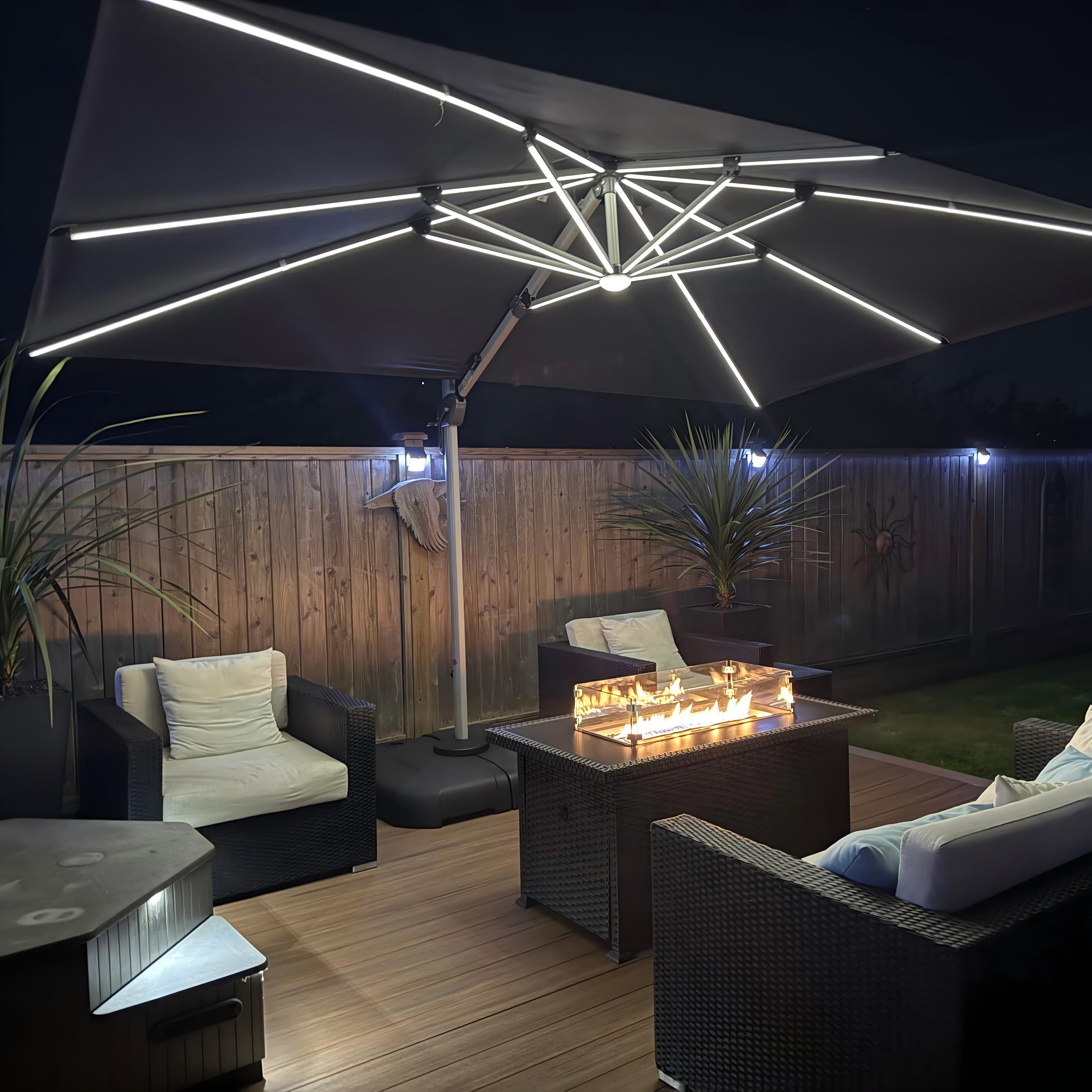 PURPLE LEAF Parasol Déporté avec LED Solaire de Jardin à Double Toit Rectangulaire avec socle