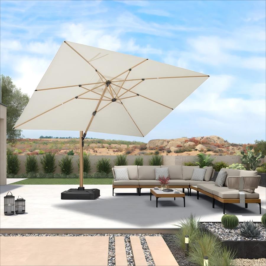 PURPLE LEAF Parasol Déporté Mégagrand à Motif Bois à Manivelle avec Mât Ultra-Renforcé Parasol d'Extérieur de Jardin Carré Rectangle