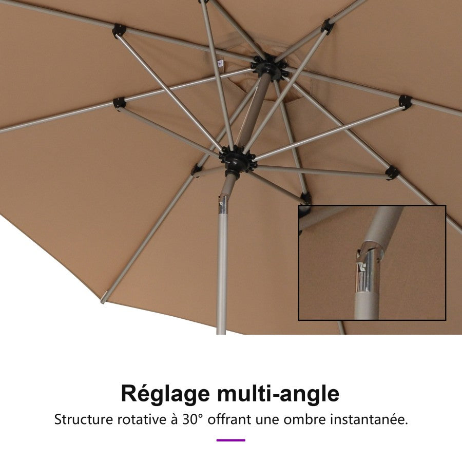 PURPLE LEAF Parasol Droit Inclinable de Marché avec Système de Manivelle Visible Carré Rectangle Rond