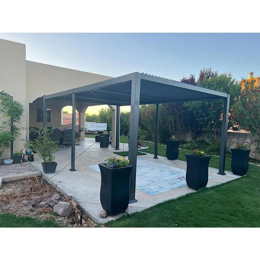 PURPLE LEAF Pergola Bioclimatique d'extérieur en aluminium à toit réglable pour terrasse et jardin grise