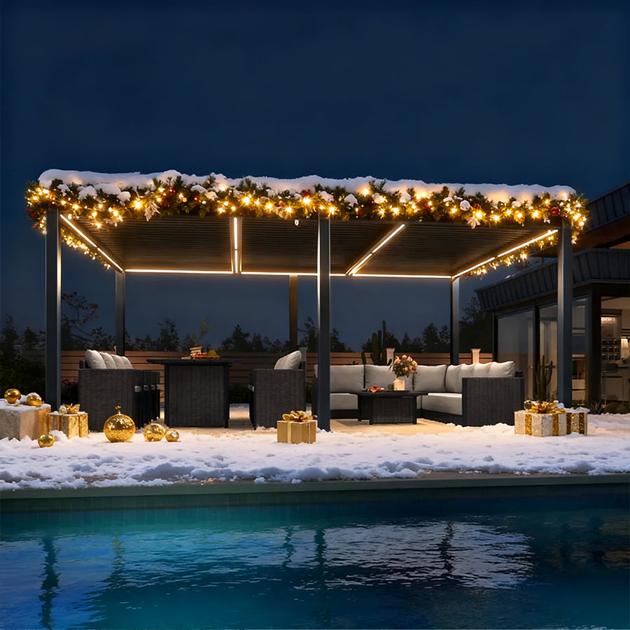 PURPLE LEAF Pergola Bioclimatique Toit à Lames avec Bande Lumineuse LED pour Terrasse Jardin, Gris