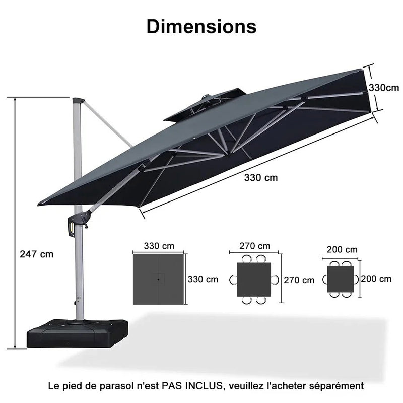 PURPLE LEAF Parasol Déporté Inclinable, Parasol De Jardin Exterieur Toit à Double Rotatif 360°,Parasol Terrasse Exterieur Luxueux